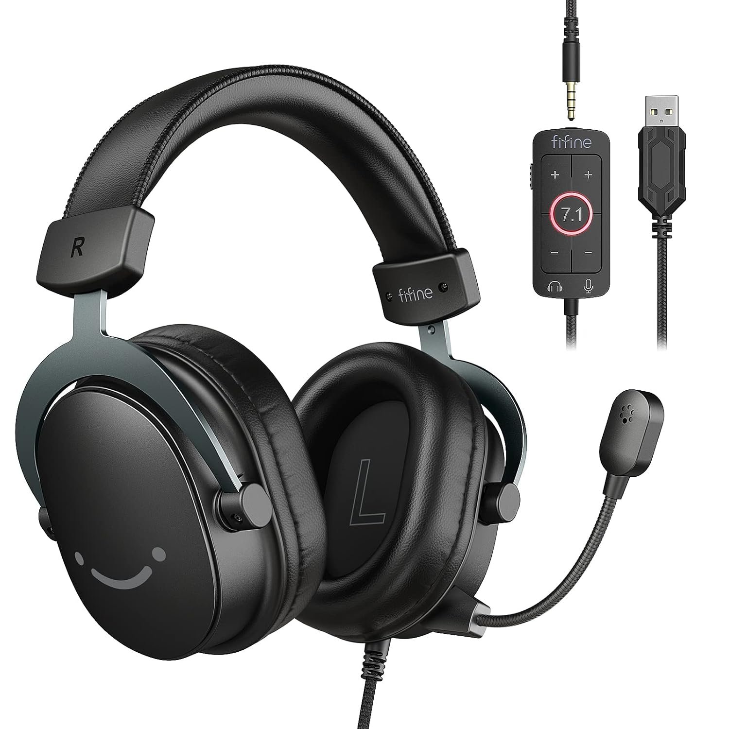 FIFINE Gaming Headset for PC, USB Streaming Headset with 3.5mm Headphones Jack
